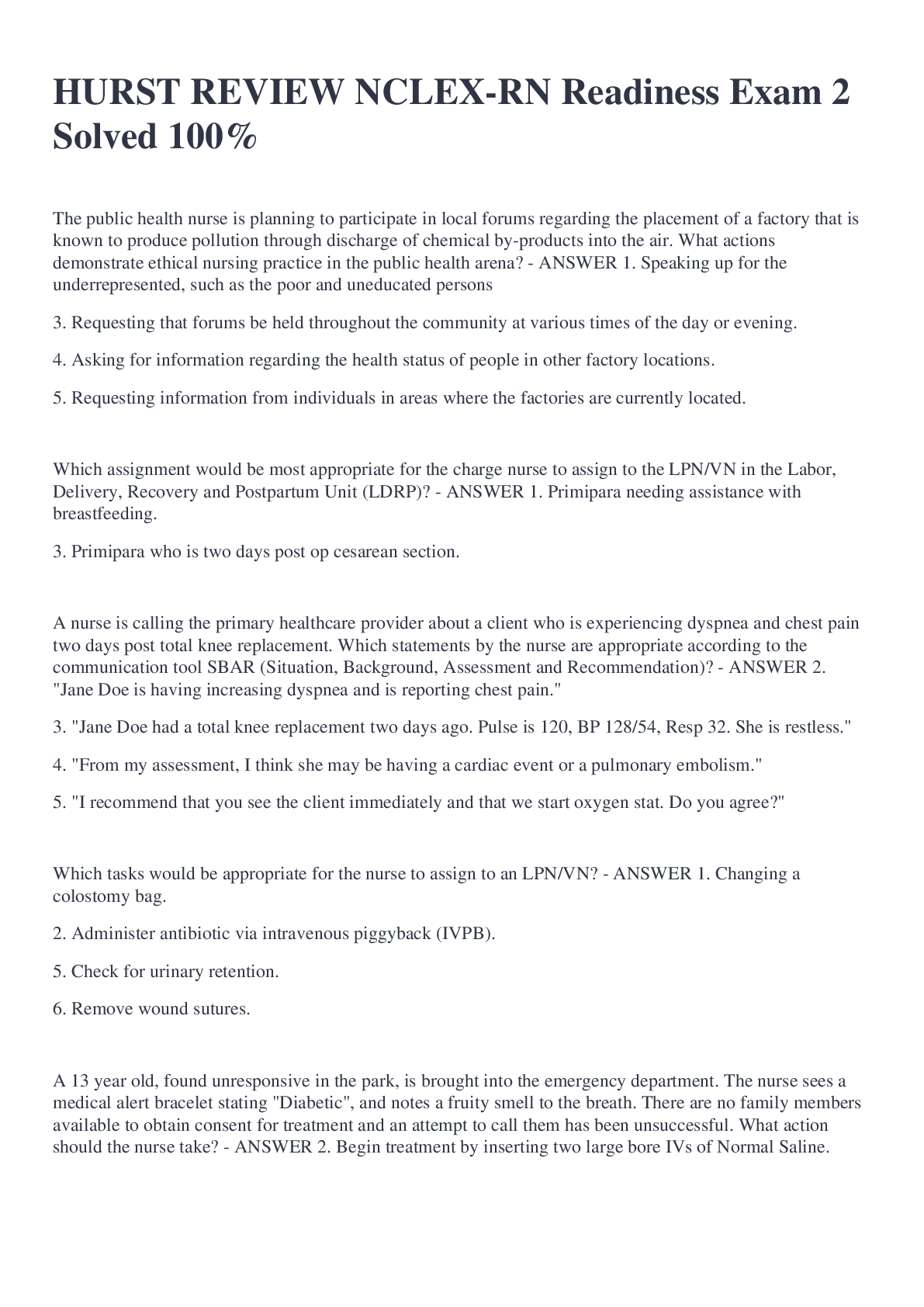 Preview image for ***HURST REVIEW NCLEX-RN Readiness Exam 1***, Hurst Practice Exam 2, Hurst Review Test # 3, Hurst Review Test #2, Hurst Readiness Exam 3, Hurst (Readiness Exam #4), Hurst (Readiness Exam #3), Hurst 1, HESI 8, HESI 7, HESI Exit 2 leigh_love_life